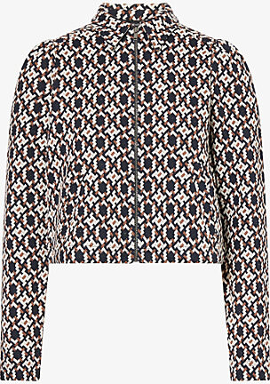 Me And Em Womens Navy Multi Geometric Jacquard Stretch-Cotton Jacket 10