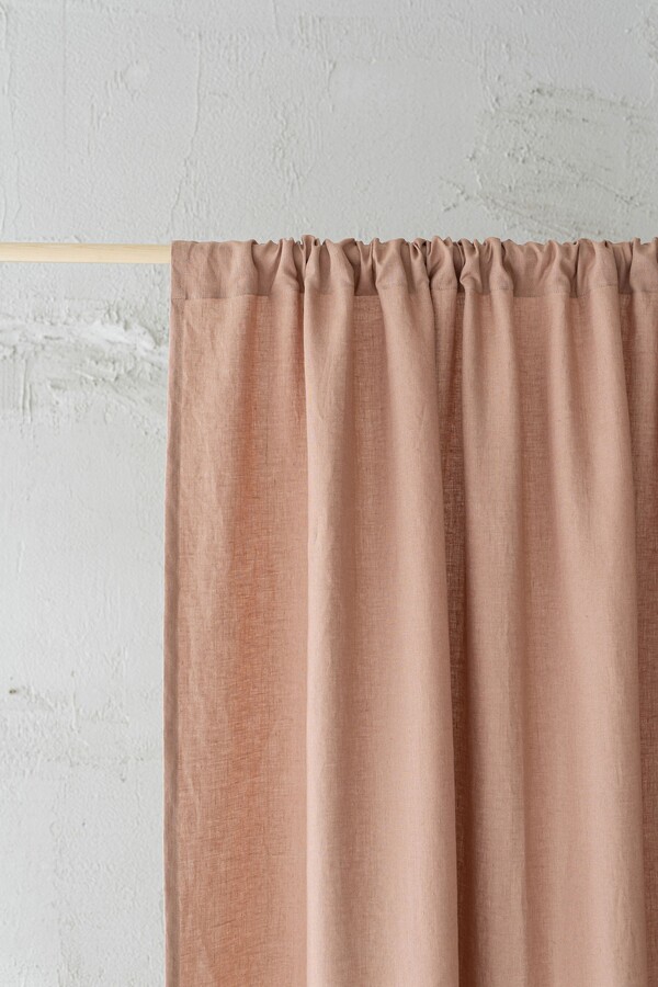 Misty Rose Linen Curtain, Rod Pocket Natural Curtain Panel, Handmade Softened Medium Weight Window Curtains