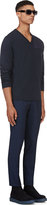 Thumbnail for your product : Calvin Klein Collection Navy Wool Shoulder Patch Sweater