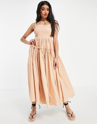 ASOS DESIGN cami midi sundress with raw edges in apricot