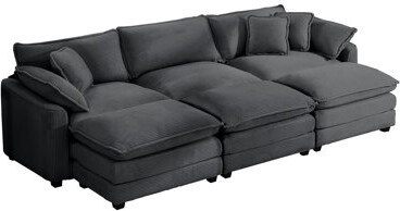 Latitude Run Oversized Modular Cushion Sofa Portable Ottoman L-Shaped Corner Low Back Deep Seating Spacious Sofa Setfor Home Apartment Living Room Set Green Cor