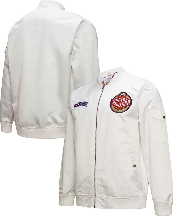 Mitchell & Ness Men's White Golden State Warriors Hardwood Classics Nights Team Leader Satin Full-Zip Jacket