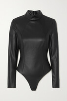Thumbnail for your product : Wolford + Amina Muaddi Vegan Leather Turtleneck Thong Bodysuit