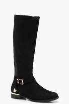 Thumbnail for your product : boohoo Buckle Trim Flat Rider Boots