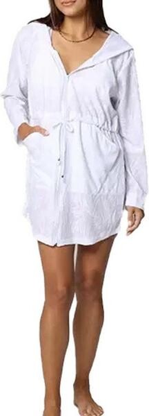 J Valdi Women's Palms Terry Dress Swim Cover Up Medium White