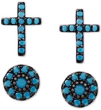 Macy's 2-Pc. Set Manufactured Turquoise Cross and Oval Stud Earrings in Sterling Silver