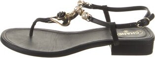 Chanel Interlocking CC Logo Leather T-Strap Sandals