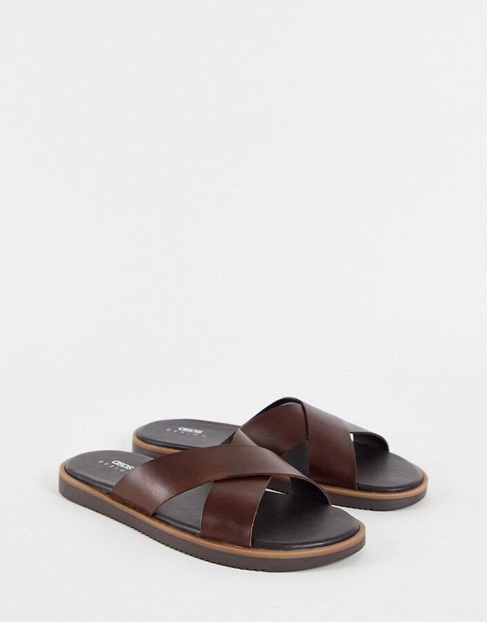 ASOS DESIGN cross strap sandal in brown leather - ShopStyle
