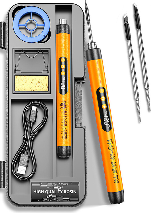 Cordless Soldering Iron USB Type-C Rechargeable, 300-450℃ Adjustable Temperature, 1000mAh Digital Solder Welding Tool