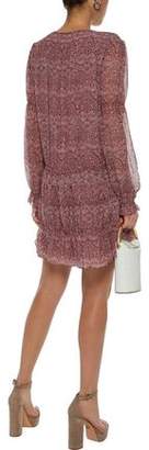 Joie Snow Shirred Printed Silk-chiffon Mini Dress