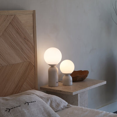 Brightech Mila Tall 15 in. Modern Marble and Frosted Globe Bedside Table Lamp with Integrated Energy-Saving LED Light - Bundle Set of 2