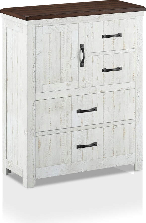 Furniture of America Glenmoor 4-Drawer Chest, Distressed White and Walnut