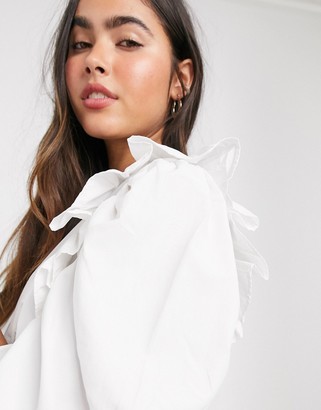 Stradivarius long sleeve shirt with frill in white