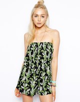 Thumbnail for your product : ASOS California Palm Print Bandeau Frill Beach Playsuit