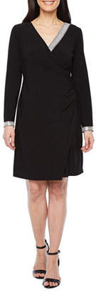 MSK Petite Long Sleeve Embellished Sheath Dress