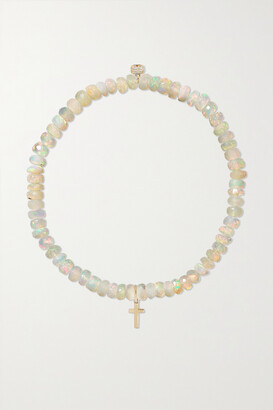 Sydney Evan Tiny Cross 14-karat Gold Opal Bracelet - one size