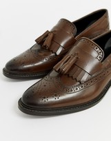 Thumbnail for your product : ASOS DESIGN DESIGN loafers in brown leather with natural sole and fringe detail