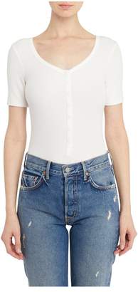 Getting Back To Square One Short Sleeve Henley Bodysuit In White
