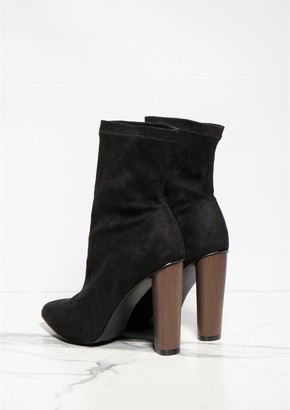 Missy Empire Lucile Black Faux Suede Pointed Ankle Heeled Boots