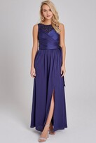 Thumbnail for your product : Little Mistress Erin Navy Satin Hand-Embellished Maxi Dress