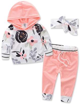 honeys Baby Girl 2pcs Set Outfit Flower Print Hoodies with Pocket Top+Striped Long Pants (12-18M, )