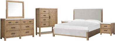 Latitude Run Upholstered Panel Bed 2 Nightstands Drawer Dresser With Landscape Mirror And Door Chest