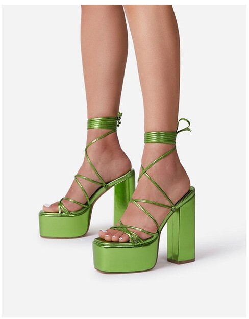 green platform sandals