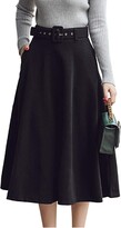 Thumbnail for your product : BININBOX Women's High Waist A-Line Flared Wool Skirt Fall Winter Pleated Maxi Long Woolen Skirts with Belt (Grey