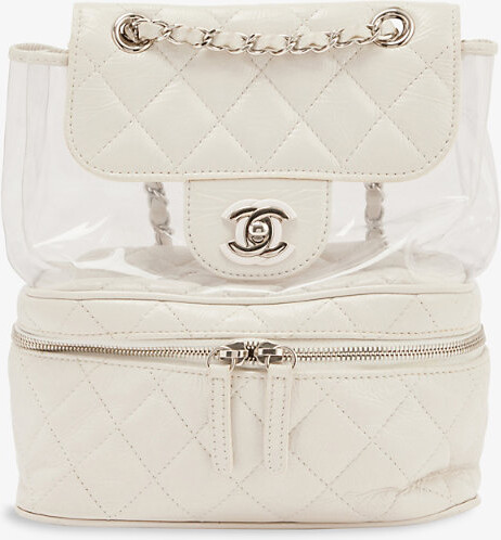 CHANEL Crumpled Calfskin PVC Quilted Backpack White 380848