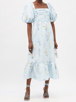 Thumbnail for your product : Self-Portrait Puff-sleeve Floral-print Taffeta Dress - Light Blue