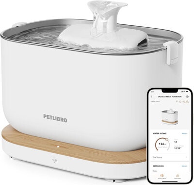 PETLIBRO Dockstream Wireless Water Pump WIFI App Cat Fountain + 1 Replacement Wireless Pump, White