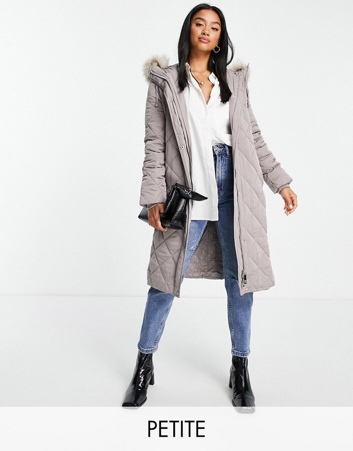 Forever New Petite belted quilted puffer coat with faux fur hood trim in  mink - ShopStyle Outerwear