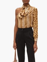 Thumbnail for your product : Hillier Bartley Leopard-print Pussy-bow One-shoulder Satin Top - Animal