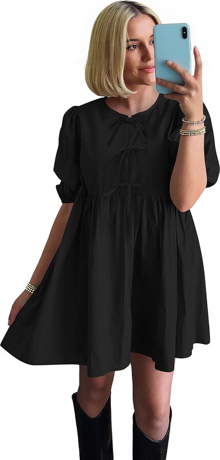PRETTYGARDEN Women’s Bow Front Mini Dress with Puff Sleeves, Sizes S-XXL