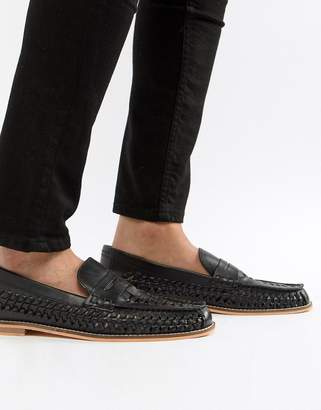 Frank Wright Wide Fit Woven Loafers In black Leather