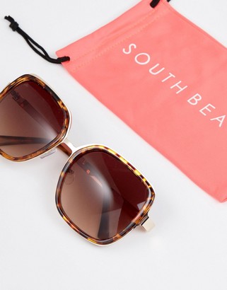 South Beach Oversized Tortoiseshell Square Sunglasses