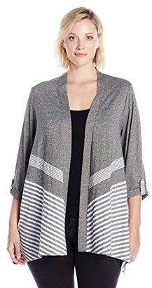 Alfred Dunner Women's Plus Size Striped Knit Cardigan Sweater