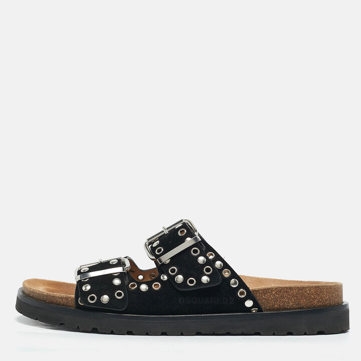 DSQUARED2 Black Suede Gothic Grunge Flat Sandals Size 42