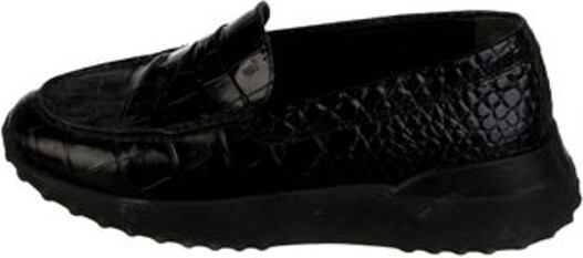 Tod's Embossed Leather Loafers White Round-Toes Platform