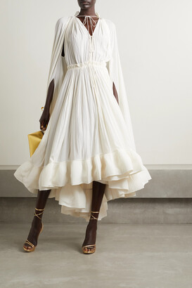 Lanvin - Cape-effect Tie-detailed Ruffled Crepe Dress - Off-white