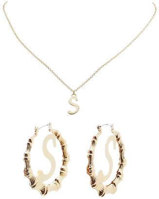 Charlotte Russe Monogram Pendant Necklace & Bamboo Hoop Earrings
