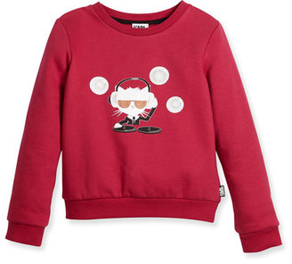 Karl Lagerfeld Paris DJ Choupette Pullover Sweatshirt, Cranberry, Size 2-5