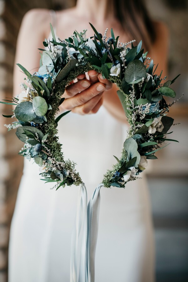 Etsy Bsaba | Light Blue White Wreath With Eucalyptus/Floral Crown For A Bride Wedding Boho Minimal Head Piece Preserved Flowers Plants