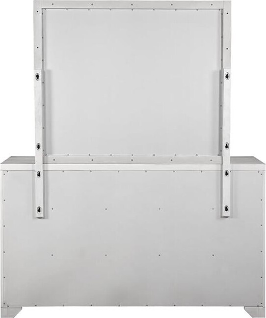 Sunset Trading Dover 7 Drawer Bedroom Dresser Mirror Set Cerused White Oak Wood