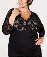 Thumbnail for your product : Betsy & Adam Plus-Size Ruched Lace-Contrast Gown
