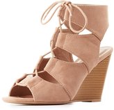 Thumbnail for your product : Charlotte Russe Lace-Up Slingback Wedge Sandals