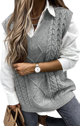Womens Ladies Cable Knit Sleeveless Vest Knitted Jumper Tank Top Winter Sweater
