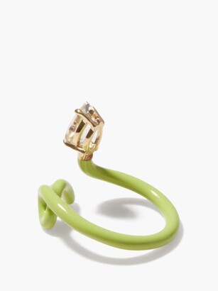 BEA BONGIASCA Baby Vine Tendril Crystal, 9kt Gold & Enamel Ring - Green