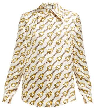 Gucci Horsebit Print Silk Twill Blouse - Womens - Ivory Multi