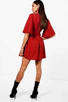 Thumbnail for your product : boohoo Lace Up front Angel Sleeve Skater Dress